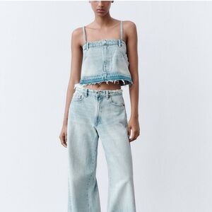 ZARA TRF denim skirt effect crop top